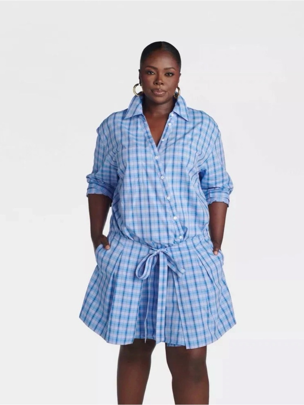 KBB by KAHLANA Women's 'The Apron Shirt Dress' - Purple Plaid XXL